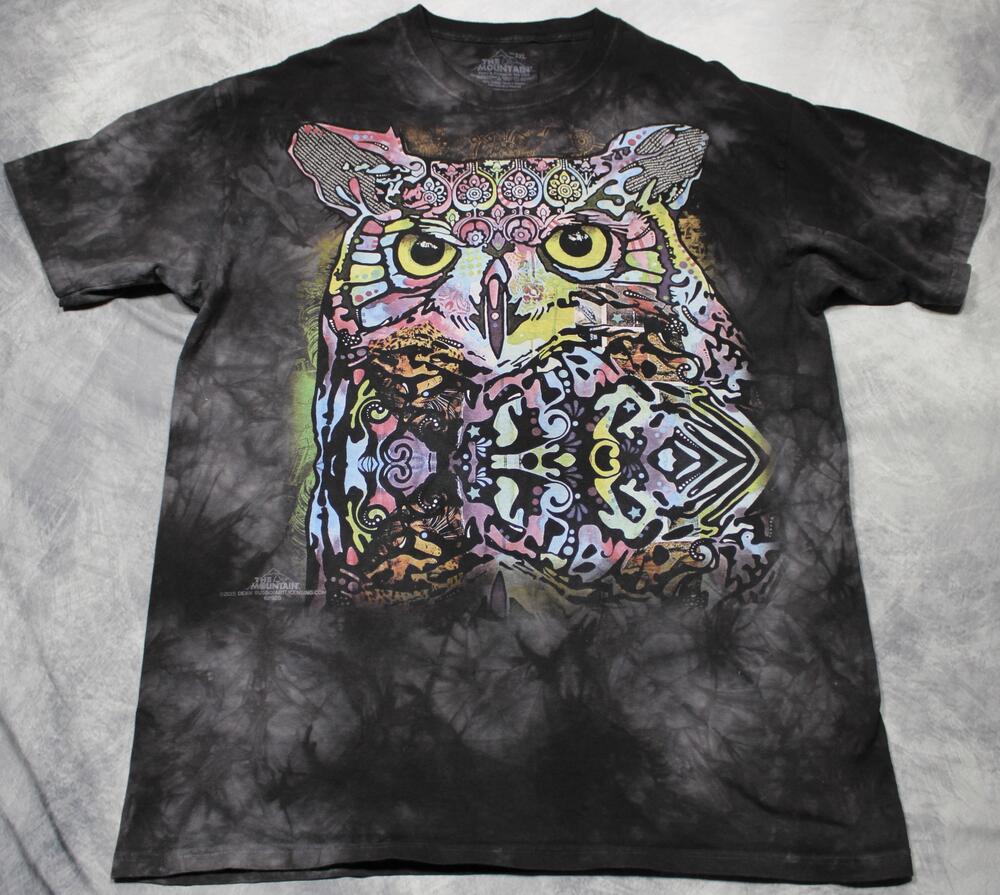 The Mountain Shirt Mens 2XL Black Tie Dye Owl Graphic Tee Psychedelic Art